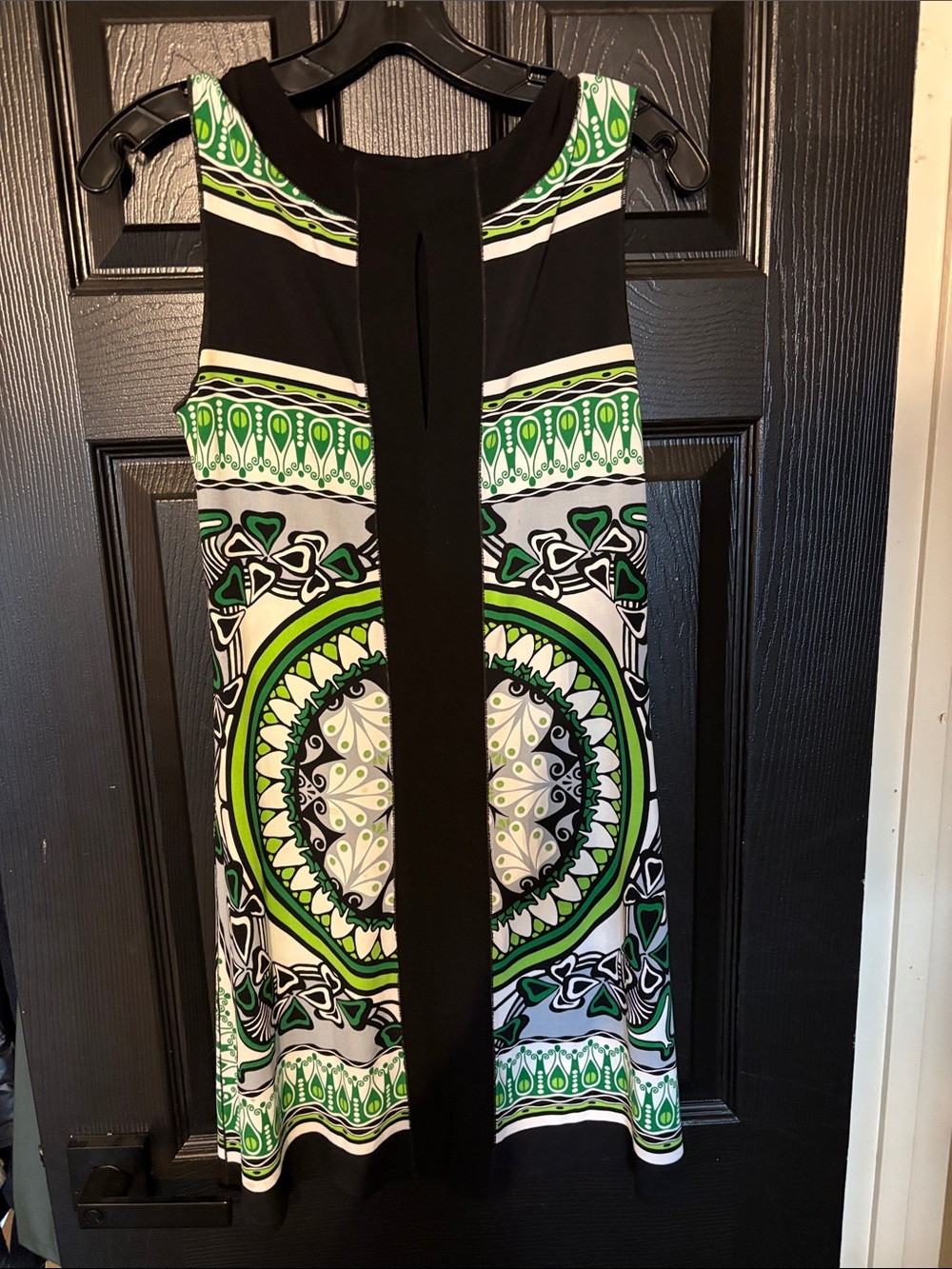 Sleeveless Green & Black Medallion Mini Dress